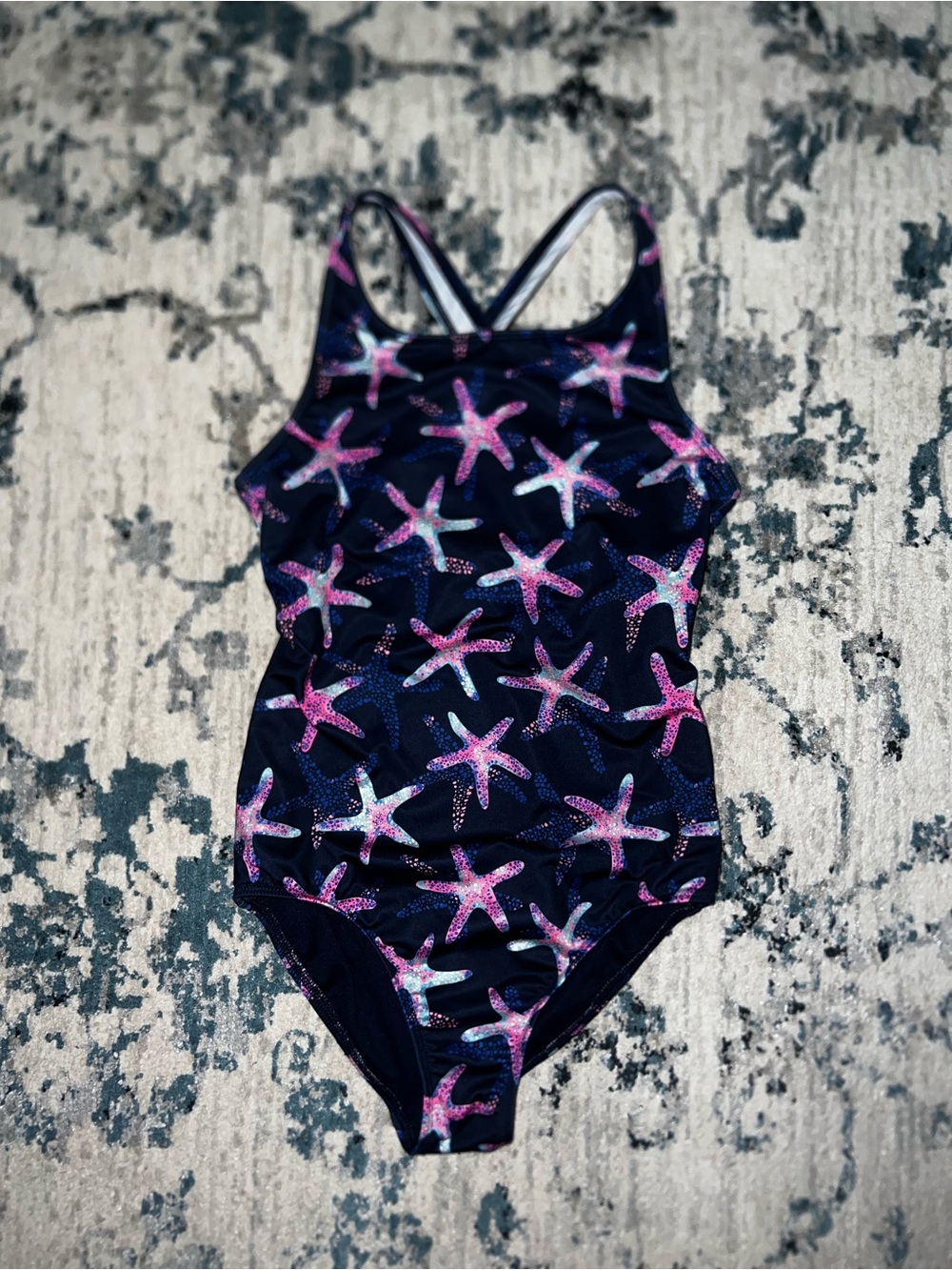Lands End Blue Starfish One-Piece Swimsuit